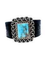 Relios Carolyn Pollack Sterling Silver Tooled Leather Turquoise Cuff Bra... - $163.35