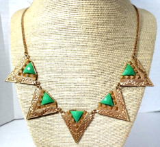 Vintage Gold Color and Turquoise color Aztec style Necklace 18&quot; - £12.63 GBP