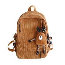 2023 Style Corduroy Ladies Backpack Solid Color Stripe Harajuku School Bag Teena - £120.37 GBP