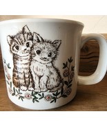Stoneware Style Mug Cup Cats Kittens And Raised Flower Speckle Pattern - $22.07 CAD