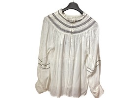 H &amp; M White And Black Long Sleeve Ruffled Neck Women’s Blouse Size 14 - £30.36 GBP