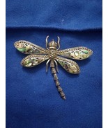 Large 925 Sterling Silver Mother Of Pearl Marcasite Dragonfly Pendant Pin  - $1,380.60 MXN