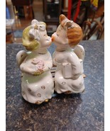 Vtg MCM Japan Kissing Christmas Angels on Wood Bench Shelf Sitters Gold ... - $33.93 CAD