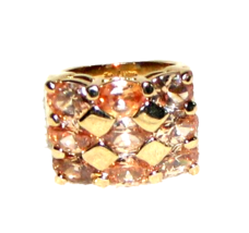 Antique Camille Lucia Ring, Honey Yellow 12 Topaz on Brass Ring Sz. 7 1/... - £23.66 GBP