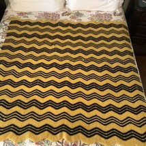 Hand Crocheted Black &amp; Gold Chevron Afghan Granny Square 53 x 54 Vintage AS IS - £12.47 GBP