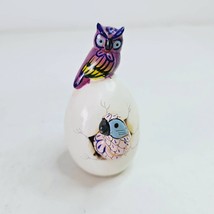 Cracked Egg Clay Pottery Bird Purple Owl Pink Parrot Hand Painted Mexico... - $14.83