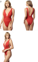 envya NWT women’s XS orange plunging neck halter one piece swimsuit R8 - £12.49 GBP