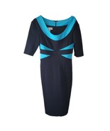 Catherine Trifiletti Design Black &amp; Teal 3/4&quot; Sleeve Pencil Midi Dress - £22.75 GBP