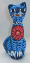 Hand-painted Ceramic Clay Pottery 7&quot; Tall Kitty Cat Colorful Figurine K2 - £11.87 GBP