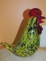 Art Glass Rooster 7.25&quot; yellow &amp; black red figure figurine paperweight c... - $7.19