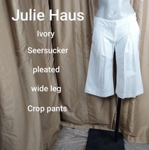 Julie Haus Ivory Seersucker Pleated Wide Leg Crop  Pants Size 0 - £23.23 GBP