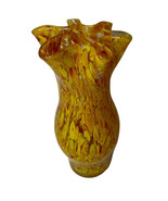 Murano Art Glass Vase Ruffled Edge Hourglass Yellow Orange 8&quot; Tall - $136.97 CAD