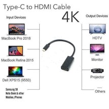 Usb Type C &amp; Male To Hdmi Female Adapter Cable For Cell Phone Tablet Hdtv Us - £10.44 GBP