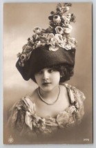 RPPC Glamour Girl Lovely Lady Flower Hat Pearl Soft Face Eyes NPG Postcard A36 - £13.54 GBP