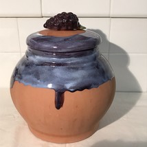 Art Pottery Blue Drip Glaze Terra Cotta Pottery Canister Purple Grapes, ... - £8.28 GBP