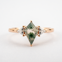 14K Kite Cut Moss Agate Engagement Leaf Ring Nature Inspired Design Gift... - $250.00+