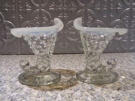 Fenton Hobnail Cornucopia Clear Opalescent Pair Small - $35.98