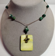 Solid Sterling 925 Silver Tree Moss Agate Pyrite MOP Pendant 16&quot; Necklace 20.1gr - £34.13 GBP