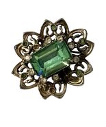 Vintage Emerald Green Rhinestone Brooch Gold Tone Floral Pin Statement J... - $10.80
