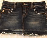 Duece Blue Distressed Denim Jean Mini Skirt Size 3 Cotton Frayed hem - $14.84