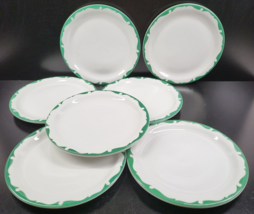 (7) Shenango SHO131 Luncheon Plates Set Vintage Green Border Restaurant Ware Lot - £78.85 GBP