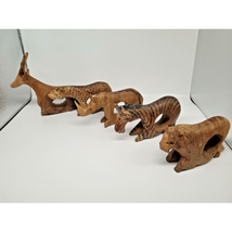 Vintage Set 5 African Animal Napkin Holder Rings Wood Antelope Leopard Rhino - $18.42