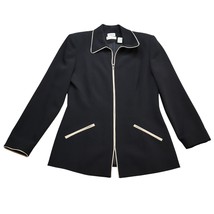 Ann Taylor Fitted Blazer Jacket Womens 4 Black White Zip Business Casual - £21.00 GBP