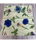 Napkins Set Of 4 Cloth Lime Green Floral Blue Vintage Cotton - $12.95