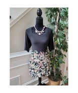 J Jill Wearever Blouse Women&#39;s M Black Floral Print Square Neck Short Sl... - $37.40 CAD