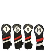 Majek Retro Golf Headcovers Black Red and White Vintage Leather Style 1 ... - £37.35 GBP