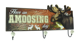 Scratch &amp; Dent Have An Amoosing Day Rustic Moose Wall Plaque With Hooks - £25.34 GBP