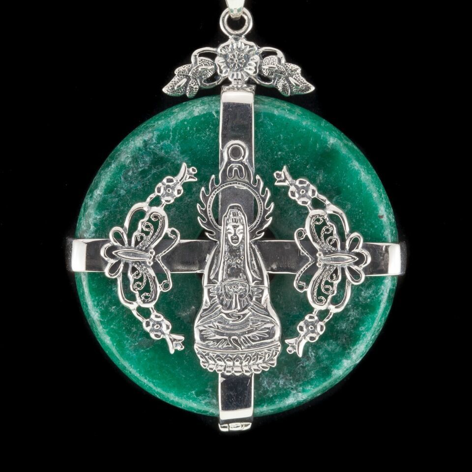 Beautiful Buddism Sterling Silver Green Jade 16" Necklace and Pendant 72.4gr Item image 10