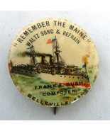 Antique Remember Maine celluloid pinback Bush waltz battleship US Navy m... - $38.60 CAD