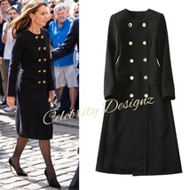 Kate Middleton Inspired Black Double-Breasted Coat with Gold-Tone Button... - £117.19 GBP