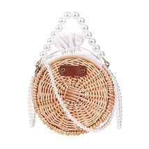 Rattan Crossbody Bags for Women Beach Straw Wicker Braided Handmade Pearl Should - £22.48 GBP