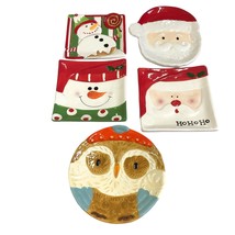 5 Vtg Holiday Home Fitz and Floyd Christmas Canape Plates Santa Snowman Owl Exc - $39.78