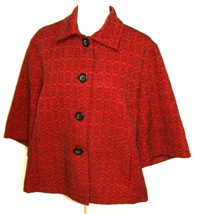 Coldwater Creek Petti Coat Jacket Xl Red &amp; Black Collared Button Front Coat - £14.62 GBP