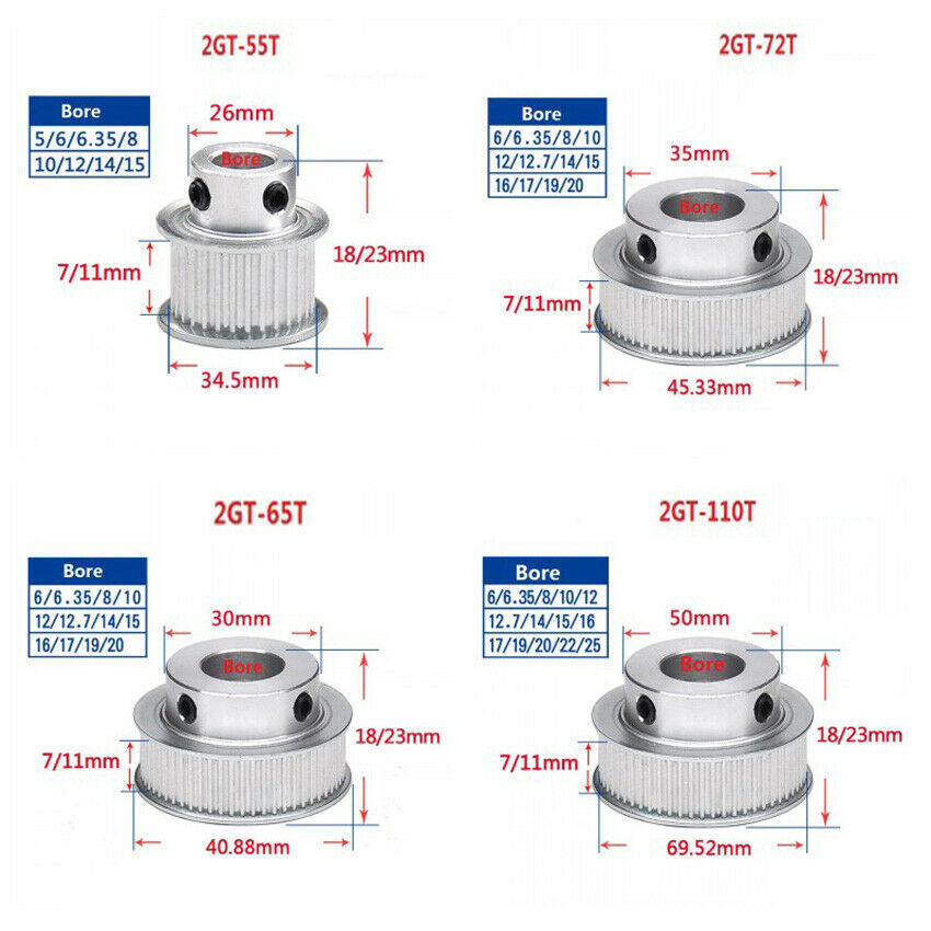 GT2 55-110T Timing Pulley 6/10mm Belt Synchronous Wheel Gear 3D Bore 5-25mm - $7.83+