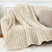 Admitrack Chunky Knit Blanket Throw, 100% Hand Knit Chenille, Ivory，51&quot;X63&quot; - £38.74 GBP