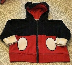 DISNEY Mickey Mouse Toddler Hoodie 4T Zip Front Ears Hat Black Red White Cuffs - £14.83 GBP