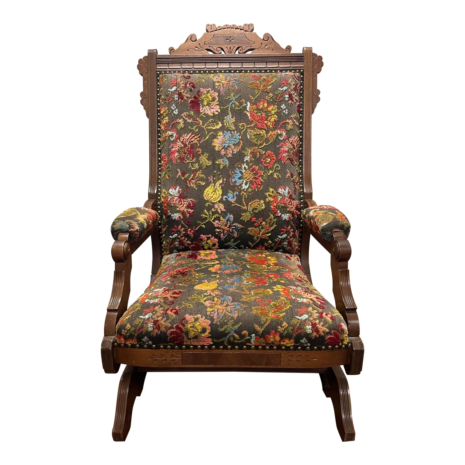 Antique Eastlake Rocking Chair Nailhead Trim Bohemian Style Upholstery - $585.00