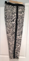 Lane Bryant Floral Print Long Pants Women&#39;s 16 Black &amp; White Stripe on Side - £20.45 GBP