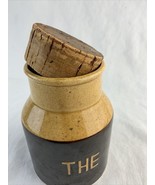Vtg Danish Pottery “THE” Or Tea Canister Pot Jug With Cork Lid Brown Gold - $40.70 CAD