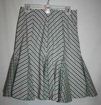 Ralph Lauren Misses 10 Green White Pink Skirt Diagonal Stripes Kick Pleat Ruffle - £13.92 GBP