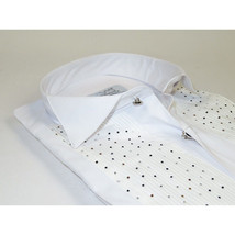 Men CEREMONIA Tuxedo Shirt Rhinestone Cotton Turkey #Milano 13 White Wing Tip image 6