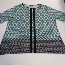 Nue Options Women’s Green/Black Geometric 3/4 Sleeve Blouse Size 2X Chest 52" image 9