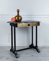 Antique Black Spindle Legs Occasional Console Serving Side Table Silver ... - £394.51 GBP