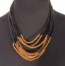 Women's Fashion Jewelry 6 Multistrand Beaded Necklace Black and Brown Acrylic - £9.38 GBP