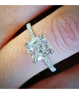 White Cushion Simulated Diamond Engagement Ring in Solid 14K White Gold ... - $115.31 CAD