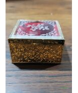 Brass Jewelry Box Velvet Lined with Decorative Glass Top